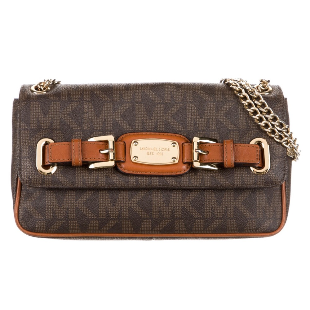 Michael Kors brown shoulder bag with logo and gold hardware